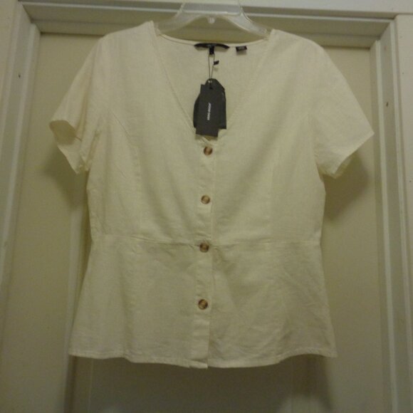 TRENDING PINUP GIRL AESTHETIC NWT LINEN BLOUSE W PEPBLUM BY VERA MODA L - Picture 4 of 5